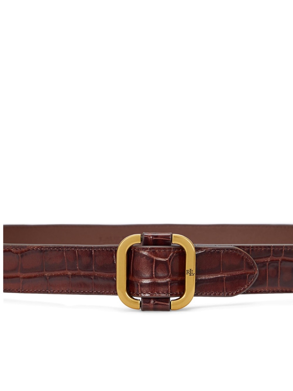 Lauren Ralph Lauren Brown Croc-Embossed Leather Belt with Gold-Tone Buckle